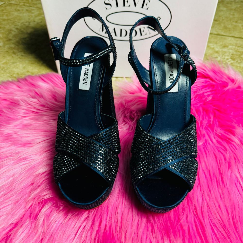 Steve Madden Party Time Blue High Hell Size 7 1/2‎ New With Details Read